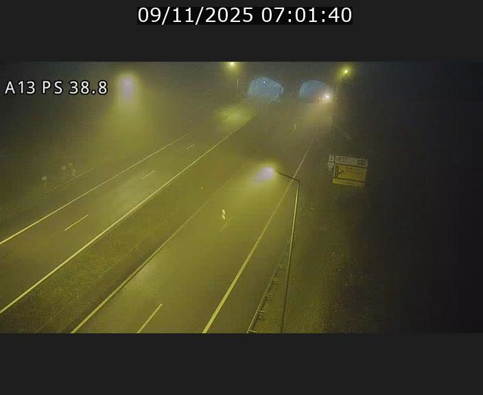 Webcam autoroute A13 à l'entrée ouest du tunnel Markusbierg à Schengen. Vue orientée vers Mondorf-les-Bains