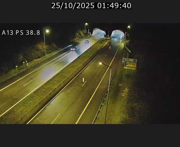 Webcam autoroute A13 à l'entrée ouest du tunnel Markusbierg à Schengen. Vue orientée vers Mondorf-les-Bains
