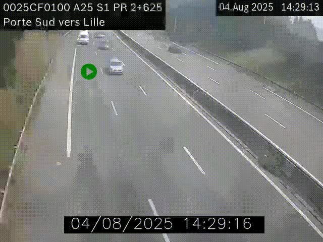 Webcam autoroute A25 sur le périphérique de Lille à hauteur de Lille-Sud et la sortie 3 Faches-Thumesnil. Vue orientée vers Lille-Centre.