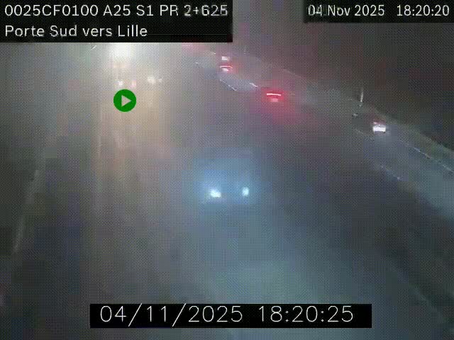 Webcam autoroute A25 sur le périphérique de Lille à hauteur de Lille-Sud et la sortie 3 Faches-Thumesnil. Vue orientée vers Lille-Centre.