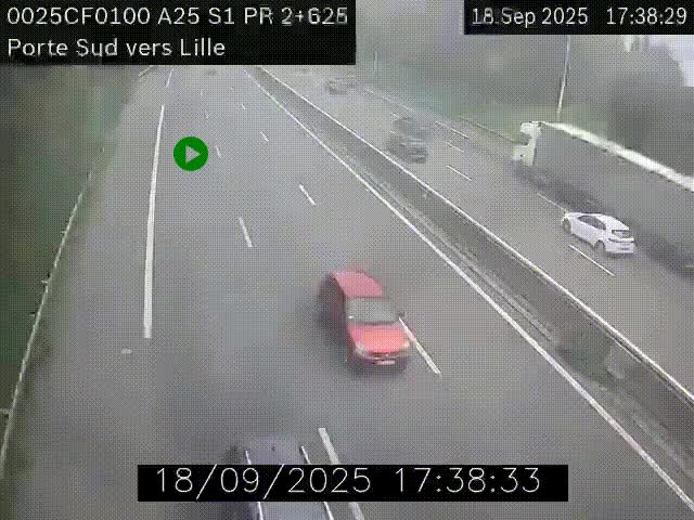 Webcam autoroute A25 sur le périphérique de Lille à hauteur de Lille-Sud et la sortie 3 Faches-Thumesnil. Vue orientée vers Lille-Centre.