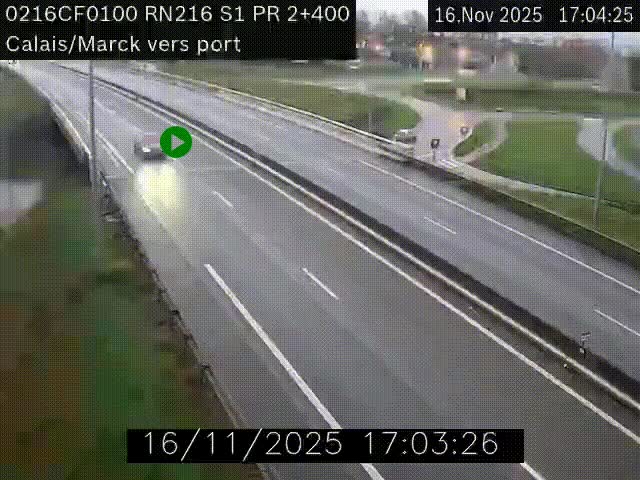 Webcam à Calais sur A216 (N216) en direction du port (harbour) de Calais.
