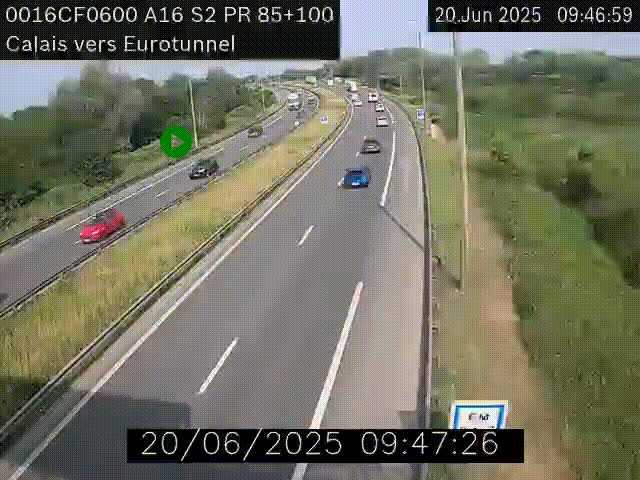 Webcam A16 à Calais en direction du Tunnel sous la Manche (Eurotunnel)