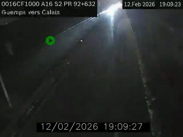 Webcam A16 juste après l'aire de repos d'Offekerque à Guemps. Vue orientée vers Calais