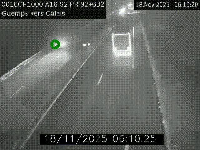 Webcam A16 juste après l'aire de repos d'Offekerque à Guemps. Vue orientée vers Calais