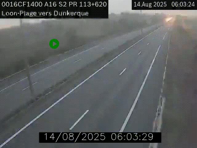 Webcam autoroute A16 à hauteur de Loon-Plage. Vue orientée vers Dunkerque et la Belgique.