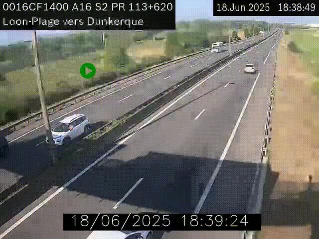 Webcam autoroute A16 à hauteur de Loon-Plage. Vue orientée vers Dunkerque et la Belgique.