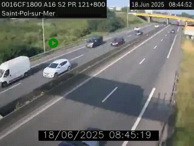 Webcam autoroute A16 à proximité de Dunkerque, à hauteur de la sortie Saint-Pol-sur-Mer. Vue orientée vers Calais