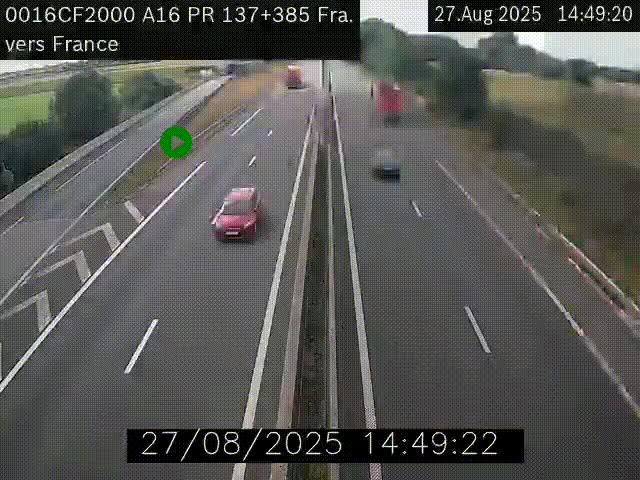 Webcam à la frontière franco-belge au niveau de Bray-Dunes/De-Panne sur l'autoroute A16. Vue orientée vers Calais