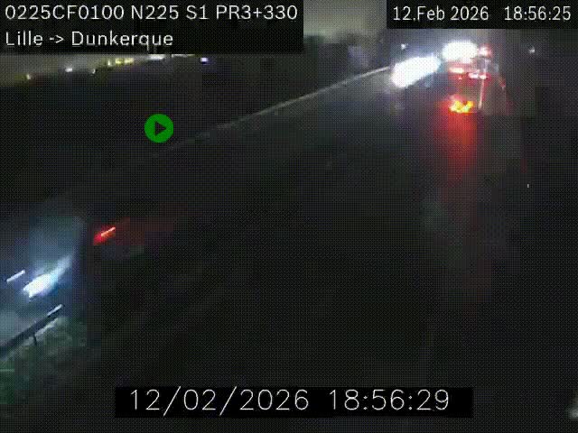 Webcam autoroute A25 (N225) à hauteur de Bergues (Bierne). Vue orientée vers Dunkerque.