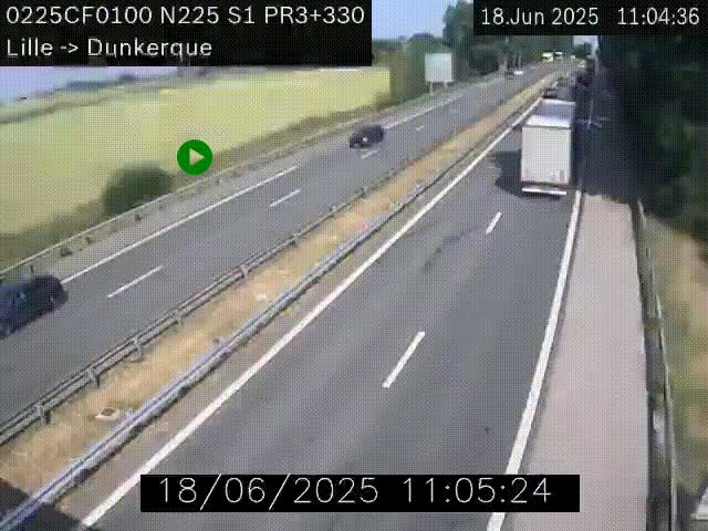 Webcam autoroute A25 (N225) à hauteur de Bergues (Bierne). Vue orientée vers Dunkerque.