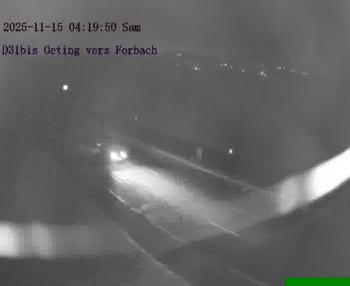 Caméra routière située sur D31bis (France) à Oeting, orientée vers Forbach, surveillant en continu la circulation locale et régionale.