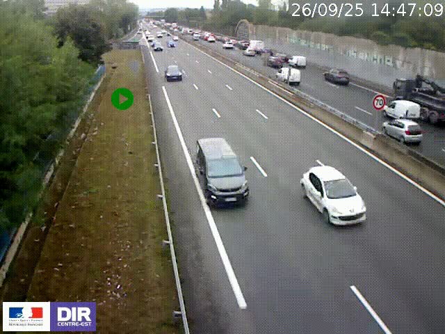 Webcam à Bron sur l'A43 à la jonction avec le boulevard périphérique de Lyon (D383). Vue orientée vers Lyon