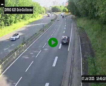 Webcam routière à hauteur de Bois-Guillaume en périphérie de Rouen. Vue orientée vers Rouen