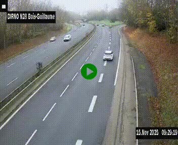 Webcam routière à hauteur de Bois-Guillaume en périphérie de Rouen. Vue orientée vers Rouen