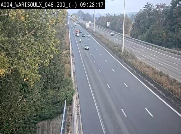 Webcam sur l'E411 à proximité de la jonction avec l'E42 à Warisoulx. Vue orientée vers le nord