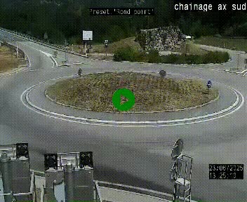 Webcam au nord d'Ax-les-Thermes au niveau de l'aire de chaînage de la N20. Vue orientée vers les Pyrénées, en direction de Pas de la Case