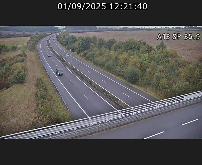 Webcam trafic sur A13 à l'entrée ouest du tunnel Markusbierg à Remerschen. Vue orientée vers Mondorf-les-Bains.