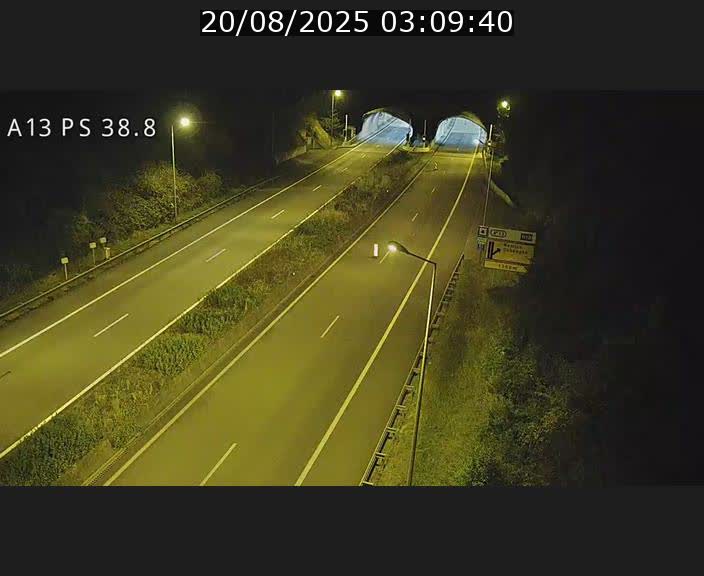 Webcam autoroute A13 à l'entrée ouest du tunnel Markusbierg à Schengen. Vue orientée vers Mondorf-les-Bains