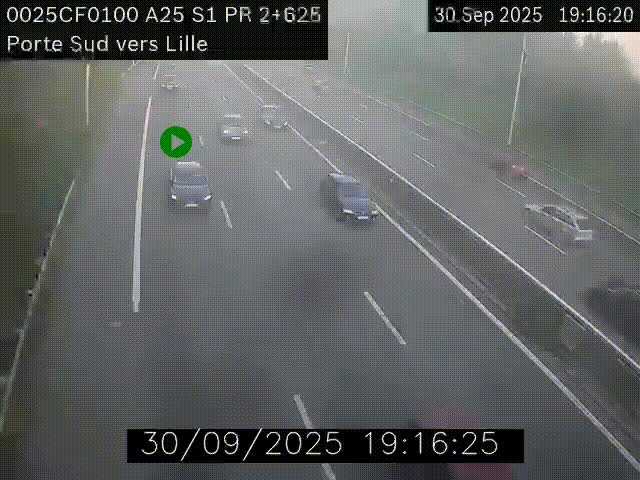 Webcam autoroute A25 sur le périphérique de Lille à hauteur de Lille-Sud et la sortie 3 Faches-Thumesnil. Vue orientée vers Lille-Centre.