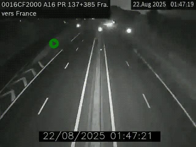 Webcam à la frontière franco-belge au niveau de Bray-Dunes/De-Panne sur l'autoroute A16. Vue orientée vers Calais