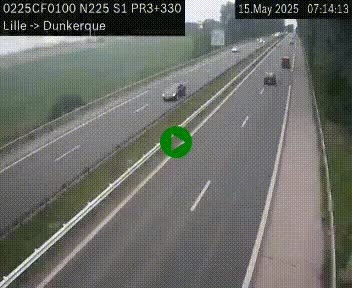 Webcam autoroute A25 (N225) à hauteur de Bergues (Bierne). Vue orientée vers Dunkerque.