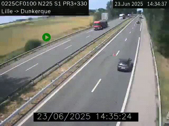 Webcam autoroute A25 (N225) à hauteur de Bergues (Bierne). Vue orientée vers Dunkerque.