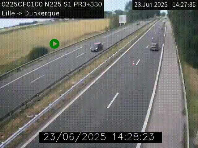 Webcam autoroute A25 (N225) à hauteur de Bergues (Bierne). Vue orientée vers Dunkerque.