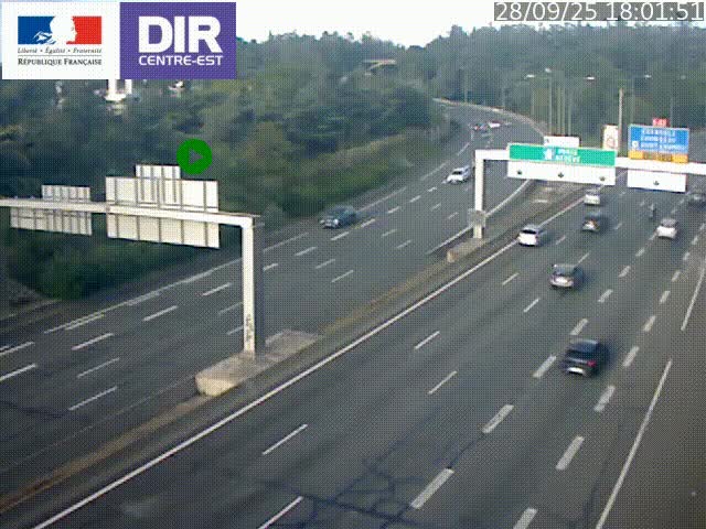 Caméra de circulation routière sur le boulevard périphérique Laurent Bonnevay de Lyon (D383) à hauteur de Bron, avant la jonction avec l'A43. Vue orientée vers l'échangeur
