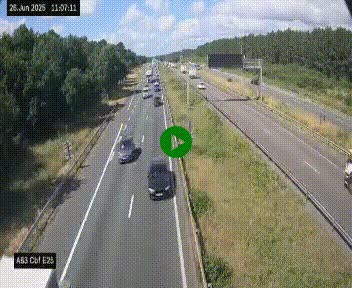 Webcam autoroute A63 en périphérie de Bordeaux au sud-est de la ville, en provenance du bassin d'Arcachon. Vue orientée vers Bordeaux