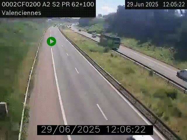 Webcam autoroute A2 à Valenciennes. Vue orientée vers Maubeuge et Mons (Belgique)