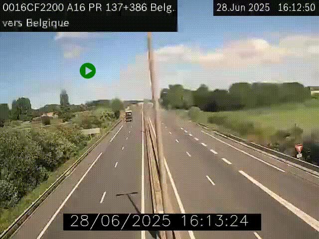 Webcam à la frontière franco-belge au niveau de Bray-Dunes/De-Panne sur l'autoroute A16. Vue orientée vers la Belgique