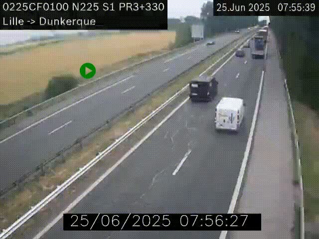 Webcam autoroute A25 (N225) à hauteur de Bergues (Bierne). Vue orientée vers Dunkerque.