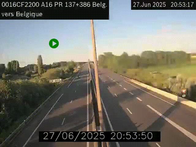 Webcam à la frontière franco-belge au niveau de Bray-Dunes/De-Panne sur l'autoroute A16. Vue orientée vers la Belgique