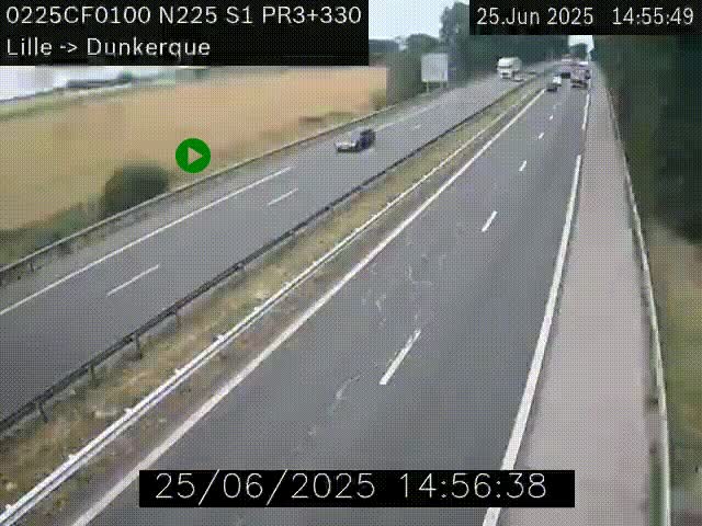 Webcam autoroute A25 (N225) à hauteur de Bergues (Bierne). Vue orientée vers Dunkerque.