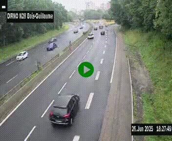 Webcam routière à hauteur de Bois-Guillaume en périphérie de Rouen. Vue orientée vers Rouen
