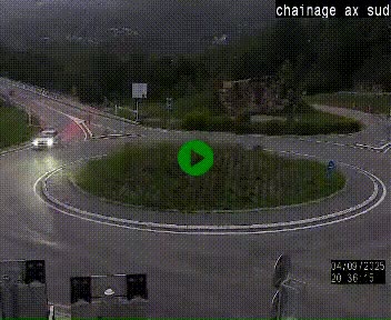 Webcam au nord d'Ax-les-Thermes au niveau de l'aire de chaînage de la N20. Vue orientée vers les Pyrénées, en direction de Pas de la Case