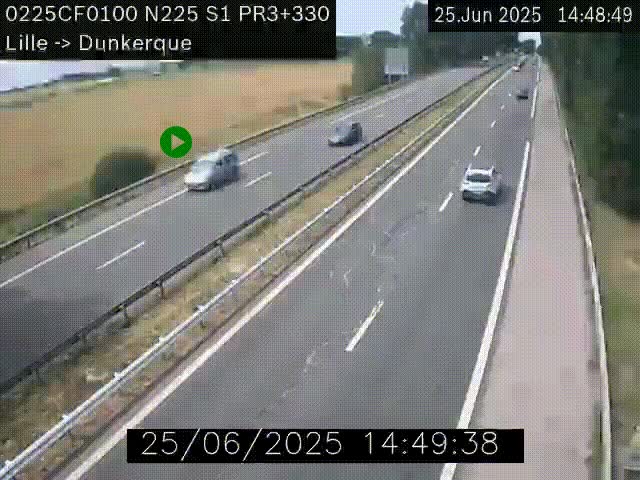 Webcam autoroute A25 (N225) à hauteur de Bergues (Bierne). Vue orientée vers Dunkerque.