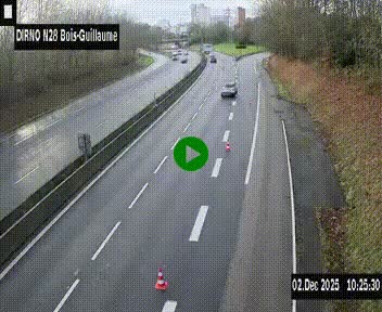 Webcam routière à hauteur de Bois-Guillaume en périphérie de Rouen. Vue orientée vers Rouen