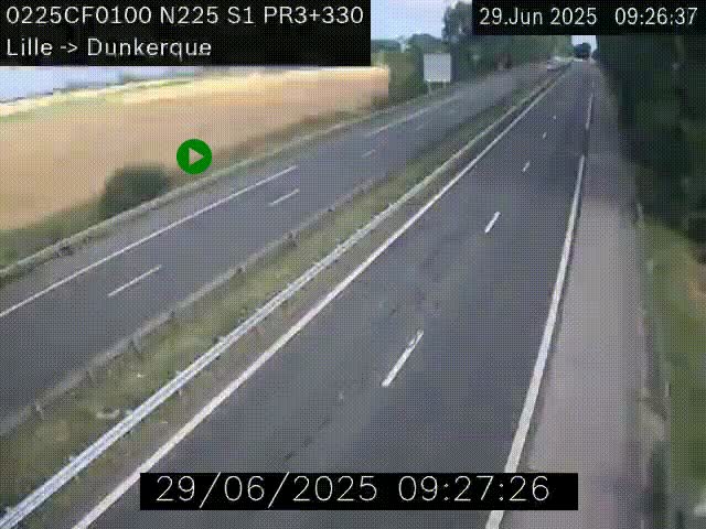 Webcam autoroute A25 (N225) à hauteur de Bergues (Bierne). Vue orientée vers Dunkerque.
