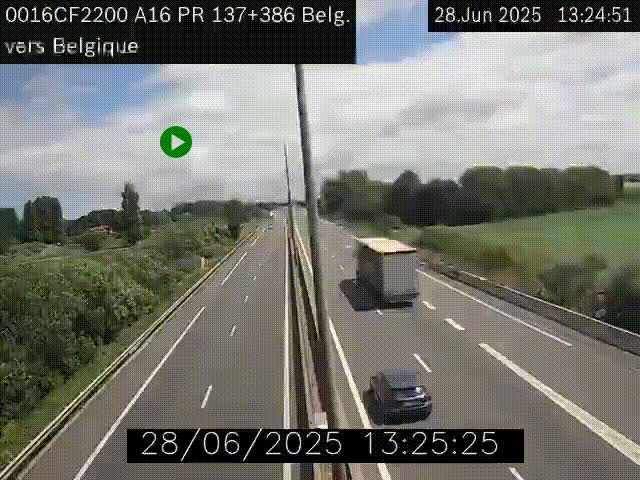Webcam à la frontière franco-belge au niveau de Bray-Dunes/De-Panne sur l'autoroute A16. Vue orientée vers la Belgique