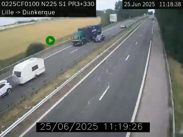 Webcam autoroute A25 (N225) à hauteur de Bergues (Bierne). Vue orientée vers Dunkerque.