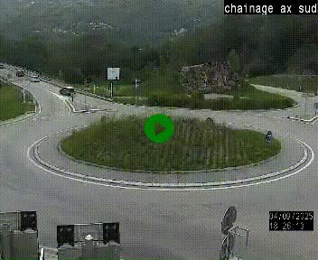 Webcam au nord d'Ax-les-Thermes au niveau de l'aire de chaînage de la N20. Vue orientée vers les Pyrénées, en direction de Pas de la Case