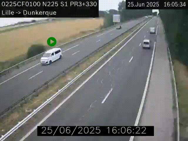Webcam autoroute A25 (N225) à hauteur de Bergues (Bierne). Vue orientée vers Dunkerque.