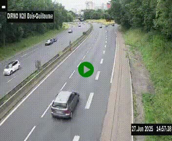 Webcam routière à hauteur de Bois-Guillaume en périphérie de Rouen. Vue orientée vers Rouen