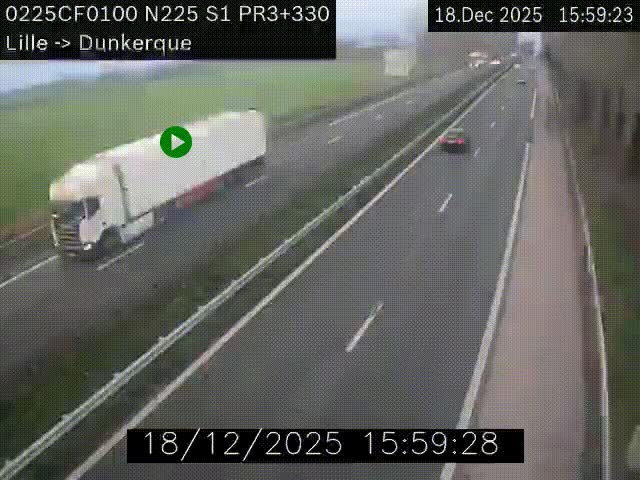 Webcam autoroute A25 (N225) à hauteur de Bergues (Bierne). Vue orientée vers Dunkerque.