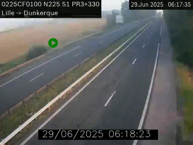 Webcam autoroute A25 (N225) à hauteur de Bergues (Bierne). Vue orientée vers Dunkerque.