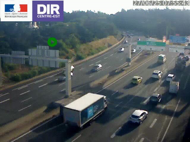 Caméra de circulation routière sur le boulevard périphérique Laurent Bonnevay de Lyon (D383) à hauteur de Bron, avant la jonction avec l'A43. Vue orientée vers l'échangeur