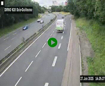 Webcam routière à hauteur de Bois-Guillaume en périphérie de Rouen. Vue orientée vers Rouen