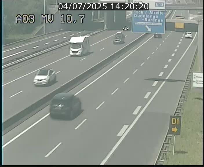 Traffic live webcam Luxembourg Croix de Bettembourg - A3 - BK 10.7 - direction France